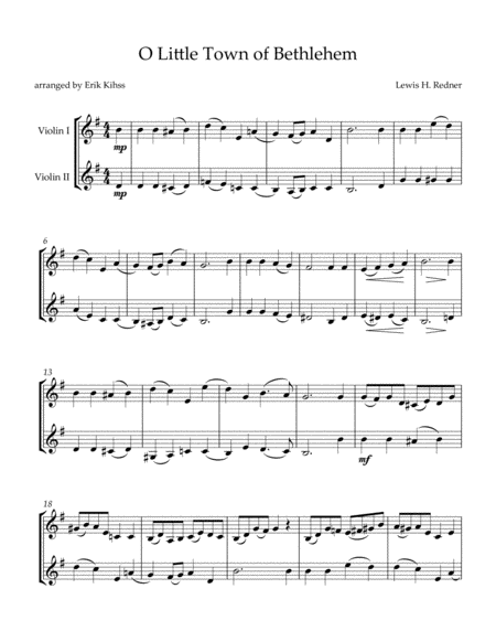 Free Sheet Music O Little Town Of Bethlehem Violin Duet
