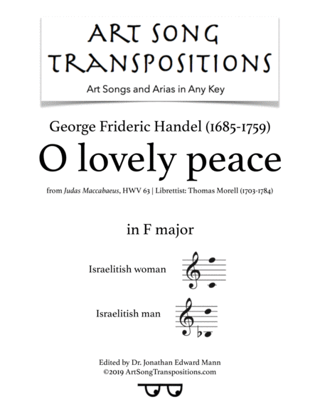 Free Sheet Music O Lovely Peace Transposed To F Major