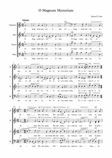 Free Sheet Music O Magnum Mysterium Satb