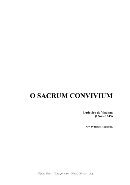 O Sacrum Convivium L G Da Viadana Arr For Satb Choir Sheet Music