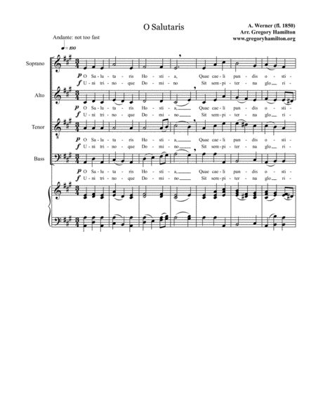 O Salutaris By Werner Arr Gregory Hamilton Satb Sheet Music