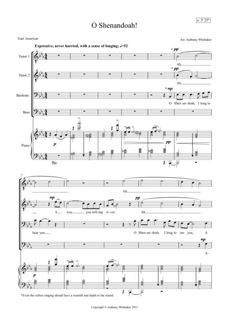 O Shenandoah Ttbb And Piano Sheet Music