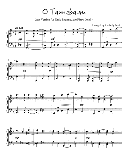Free Sheet Music O Tannenbaum Jazz Version For Early Intermediate Piano Level 4