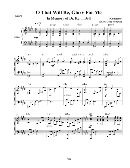 Free Sheet Music O That Will Be Glory For Me