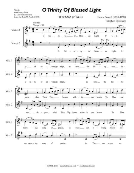 Free Sheet Music O Trinity Of Blessed Light