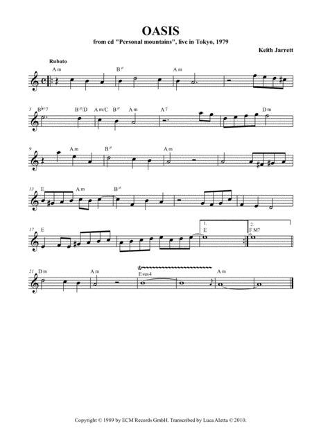 Oasis Sheet Music