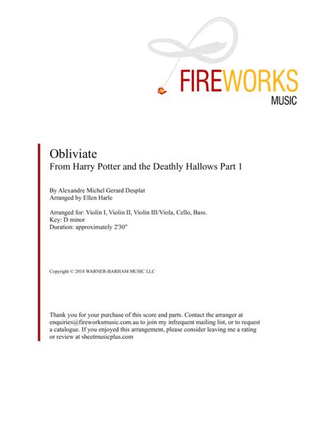 Obliviate From The Deathly Hallows Pt 1 String Quartet Or Quintet Sheet Music