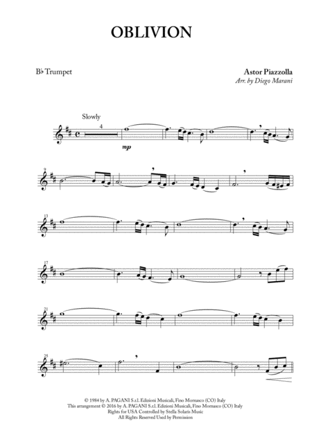 Oblivion For Trumpet And Piano Sheet Music