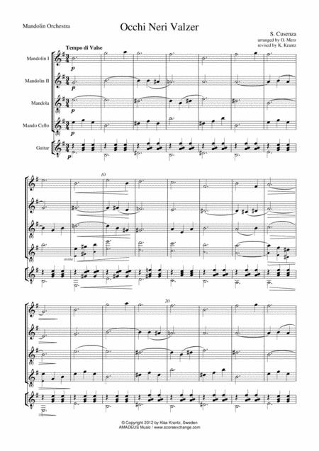 Free Sheet Music Occhi Neri Valzer Black Eyes Italian Waltz For Mandoline Orchestra