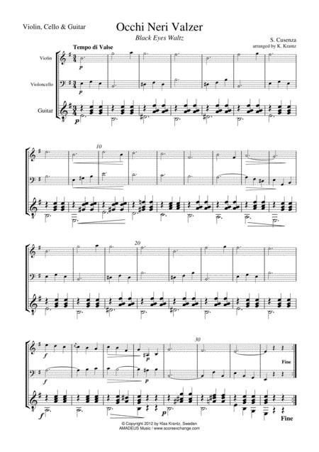 Free Sheet Music Occhi Neri Valzer Black Eyes Italian Waltz For Violin Cello And Guitar