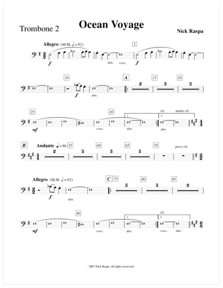 Ocean Voyage Trombone 2 Part Sheet Music