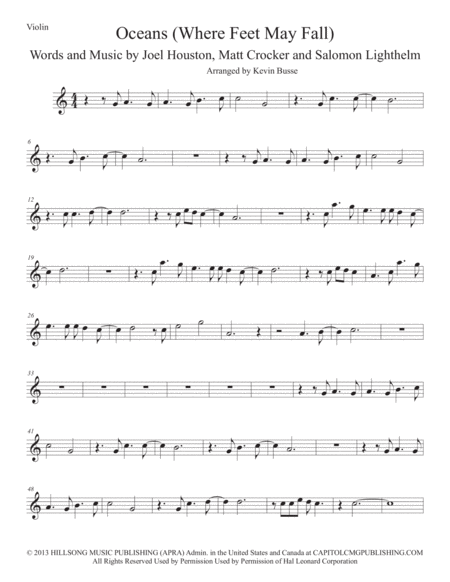 Free Sheet Music Oceans Easy Key Of C Violin