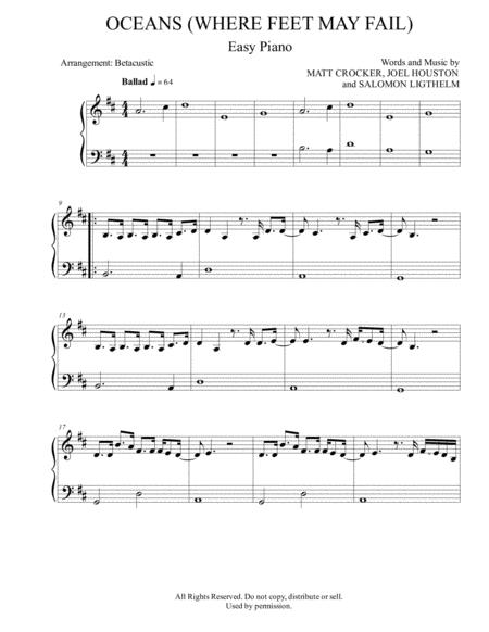 Oceans Hillsong Worship Matt Crocker Sheet Music Easy Piano Sheet Music