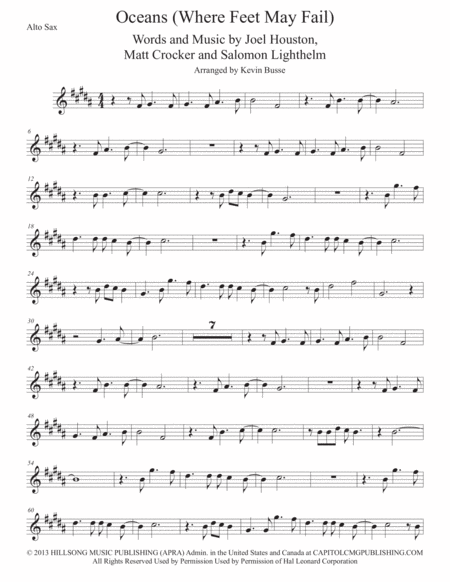 Free Sheet Music Oceans Original Key Alto Sax