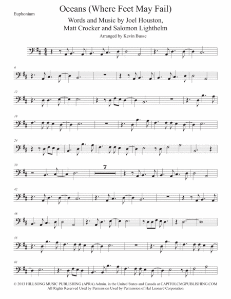 Free Sheet Music Oceans Original Key Euphonium