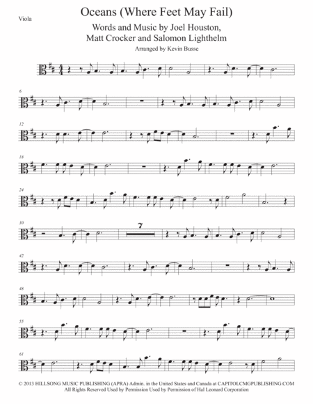 Free Sheet Music Oceans Original Key Viola