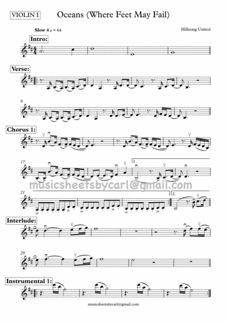 Oceans Where Feet May Fail Hillsong United String Quartet All Parts Sheet Music