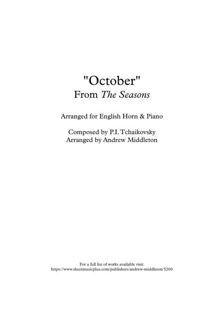 October From The Seasons Arranged For English Horn And Piano Sheet Music