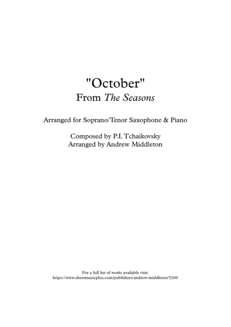 October From The Seasons Arranged For Tenor Saxophone And Piano Sheet Music