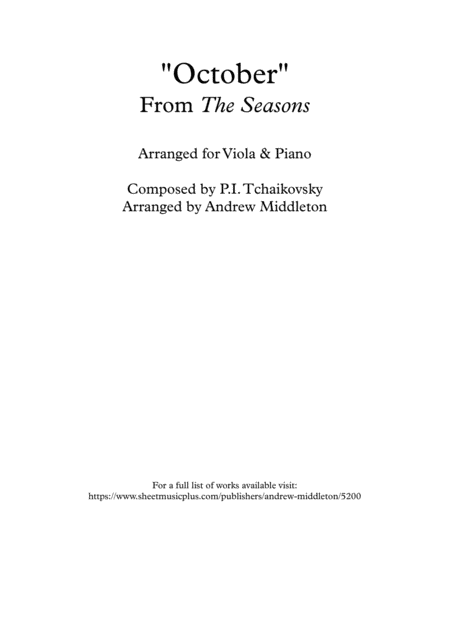 October From The Seasons Arranged For Viola And Piano Sheet Music