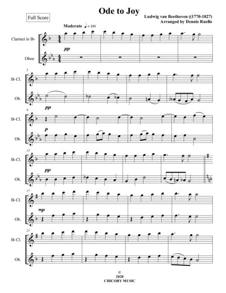 Free Sheet Music Ode To Joy Clarinet And Oboe Duet Intermediate