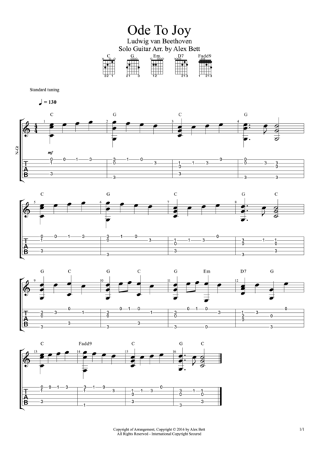 Free Sheet Music Ode To Joy Fingerstyle Guitar