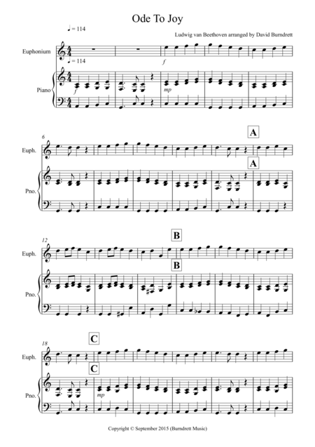 Free Sheet Music Ode To Joy For Euphonium And Piano