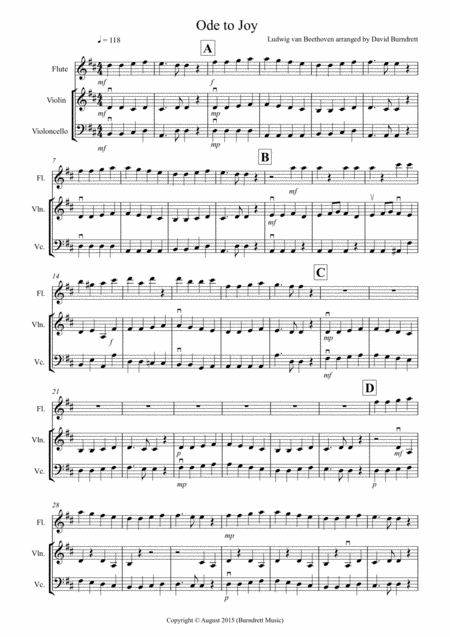 Free Sheet Music Ode To Joy For Flute Violin And Cello