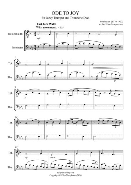 Free Sheet Music Ode To Joy For Jazzy Trumpet And Trombone Duet