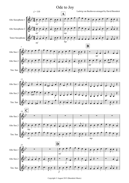 Free Sheet Music Ode To Joy For Saxophone Trio