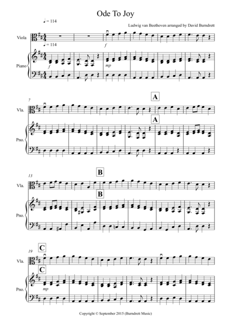 Ode To Joy For Viola And Piano Sheet Music