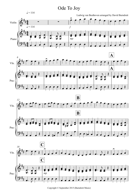 Ode To Joy For Violin And Piano Sheet Music