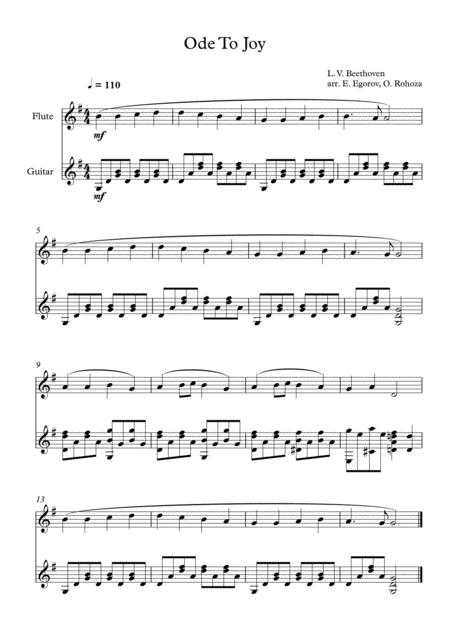 Free Sheet Music Ode To Joy Ludwig Van Beethoven For Flute Guitar