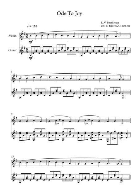 Ode To Joy Ludwig Van Beethoven For Violin Guitar Sheet Music