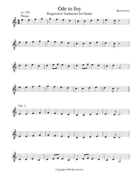 Ode To Joy Progressive Variations For Guitar Sheet Music