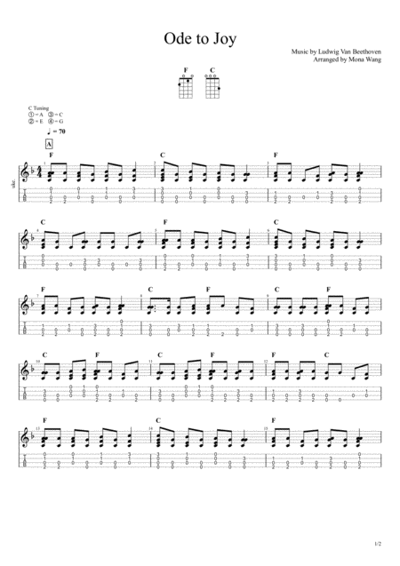 Free Sheet Music Ode To Joy Ukulele Solo Simple Chord Melody Version