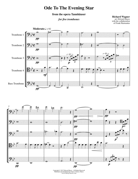 Free Sheet Music Ode To The Evening Star From The Opera Tannhuser For 5 Trombones