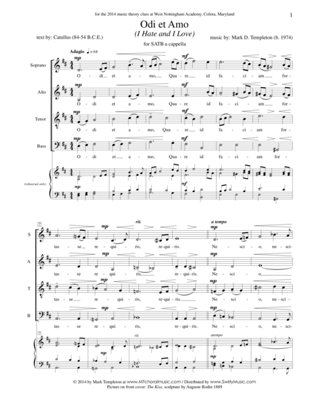 Free Sheet Music Odi Et Amo