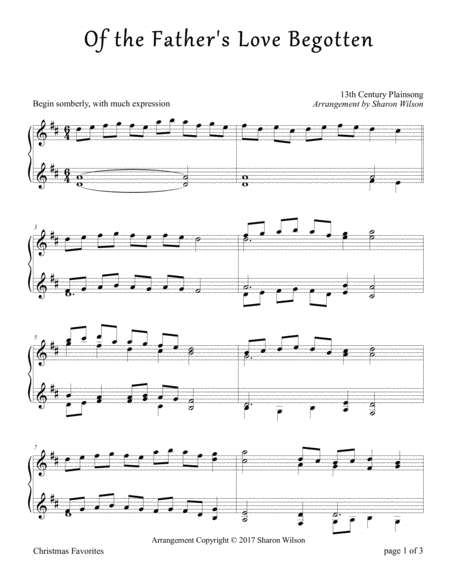 Free Sheet Music Of The Fathers Love Begotten Piano Solo