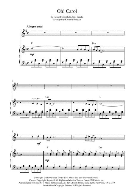 Free Sheet Music Oh Carol Bb Trumpet Solo And Piano Accompaniment