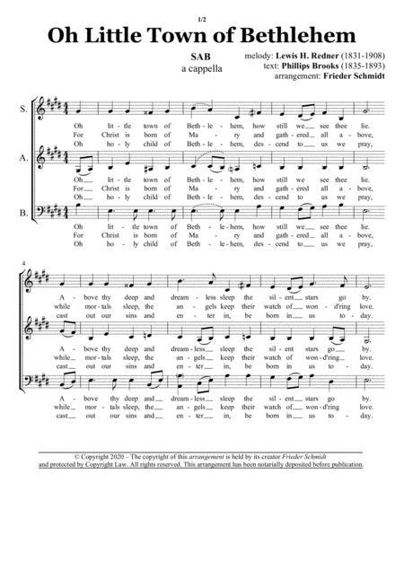 Free Sheet Music Oh Little Town Of Bethlehem Sab