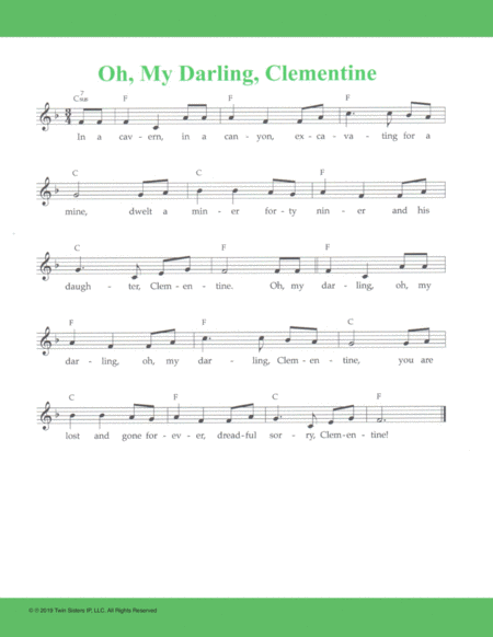 Free Sheet Music Oh My Darling Clementine