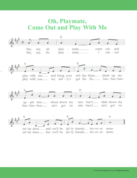Free Sheet Music Oh Playmate Come Out And Play With Me