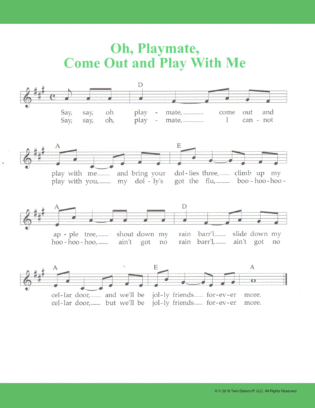 Oh Playmate Come Out And Play With Me Sheet Music