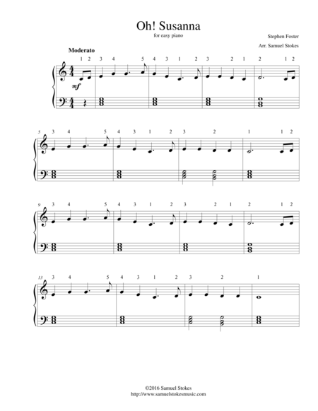 Oh Susanna For Easy Piano Sheet Music