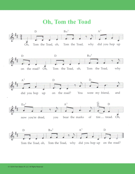 Oh Tom The Toad Sheet Music