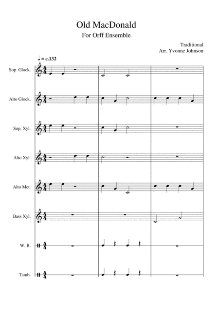 Old Macdonald For Orff Ensemble Sheet Music