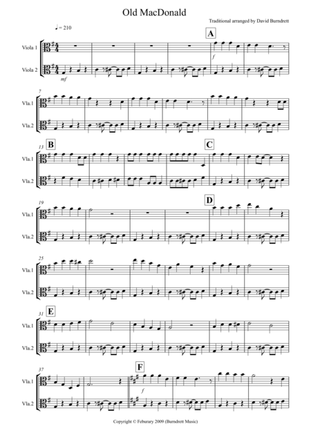 Old Macdonald For Viola Duet Sheet Music