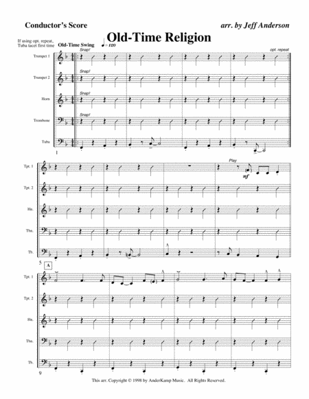 Old Tiime Religion For Brass Quintet Sheet Music