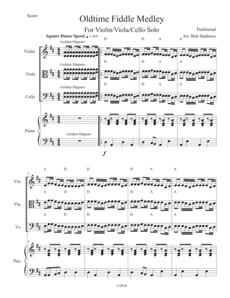 Old Time Fiddle Medley Violin Viola Or Cello Solo Sheet Music